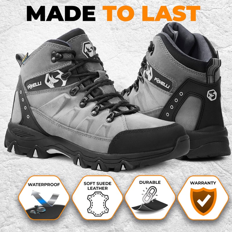 Foxelli Menâ€™s Hiking Boots â€“ Waterproof Breathable & Lightweight Suede Leather Hiking Boots for Men - Image 4